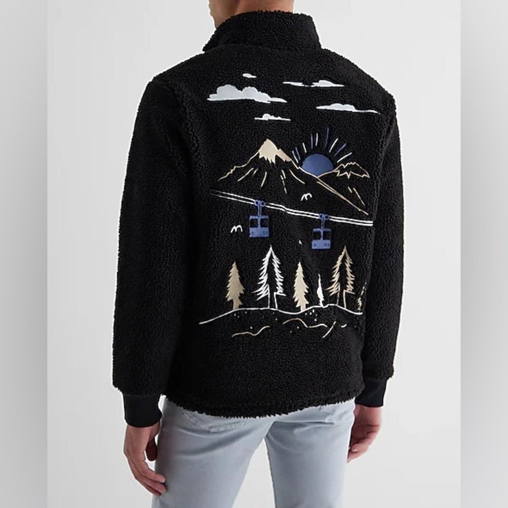 Express Embroidered Print Sherpa Quarter Zip Sweatshirt XXL Tall NWT in packagin